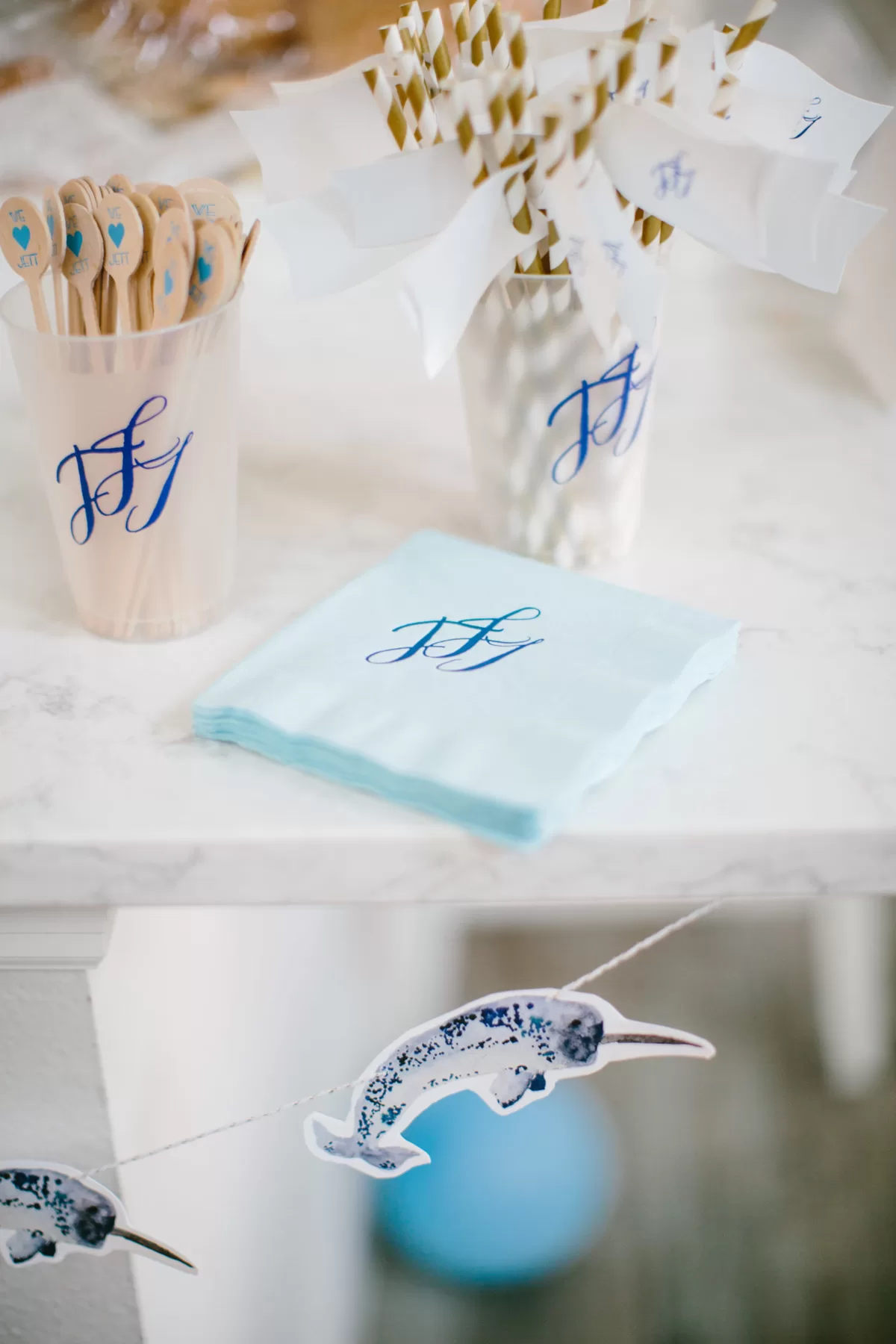 baby shower monogram personalized cocktail napkins and baby shower cups