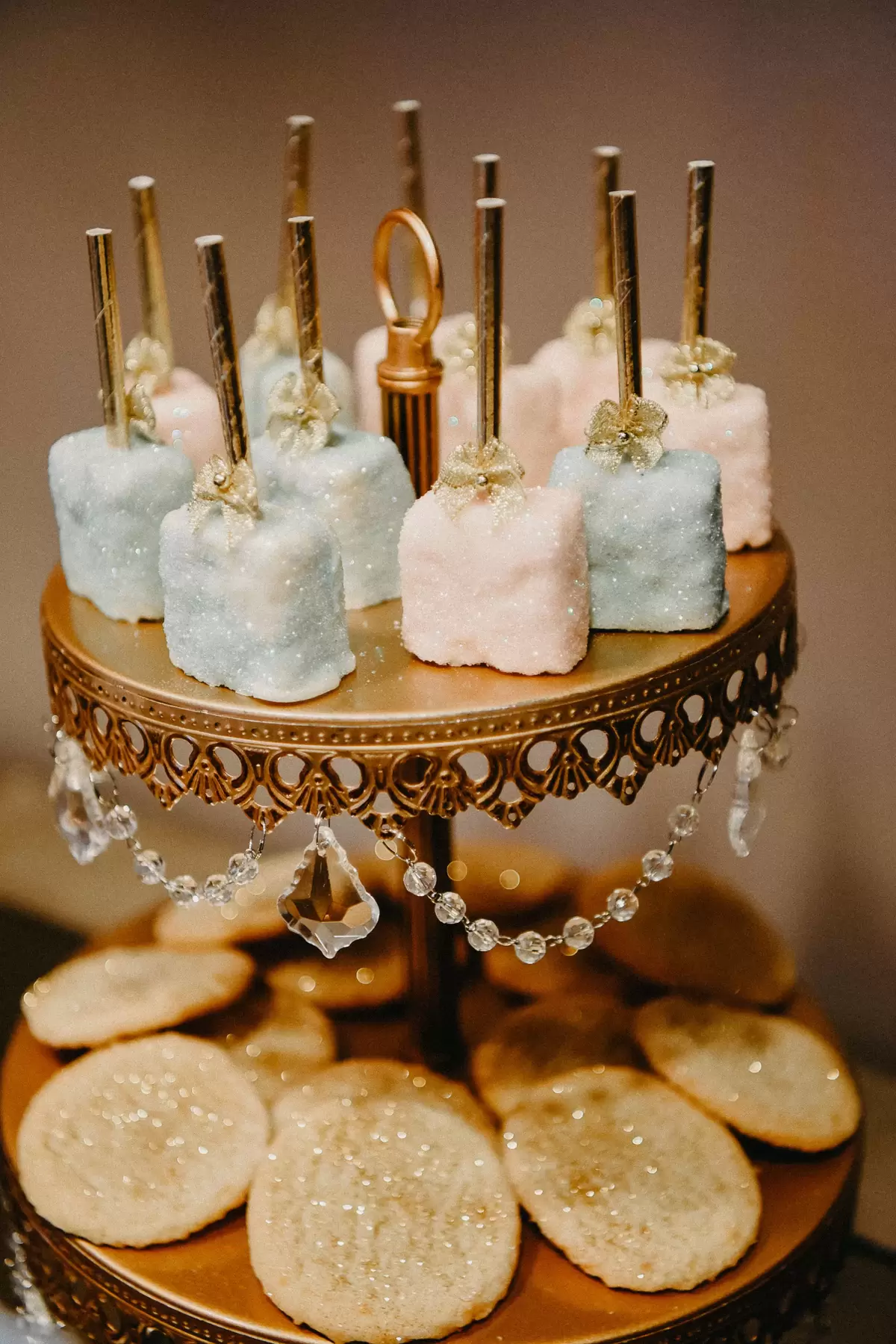 custom designed sweets at elegant shimmer gender reveal party