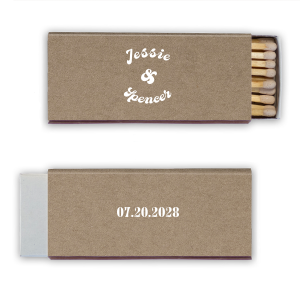 Light the way to wedded bliss with the Retro Charm Wedding Matchbook, customized with the couple's names in a font that exudes charm and sophistication. A timeless keepsake to match the elegant ambiance of your special day.
