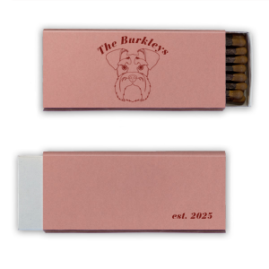 Don't leave your furry best friend out of your wedding plans! Custom matchboxes with an adorable schnauzer graphic will be a huge hit as a dog themed wedding party favor. 