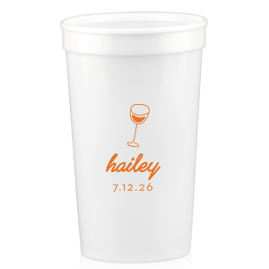 Captivate your guests with the Minimal Bridal Shower Cup, displaying a delicate wine glass illustration. Beneath it, the date of the event is inscribed in a refined sans serif font, while the bride-to-be's name adorns the top in a chic, modern script. A tasteful complement to your stylish and contemporary bridal shower.