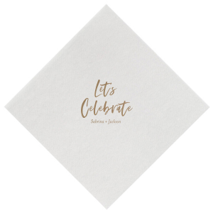 Sprinkle cheer across your tables with the Festive Let's Celebrate Wedding Napkin. Bold and bright script sets off the party vibe, while your names and date below keep the memories close. A spirited touch for a day to remember!