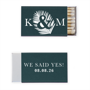 Capture the magic with the We Said Yes Leaf Ampersand Match. Personalized initials are cradled within a botanical ampersand, signifying a couple's growing bond. On the reverse, the jubilant "WE SAID YES!" and your special date commemorate the occasion, crafting a cherished memento for each guest.