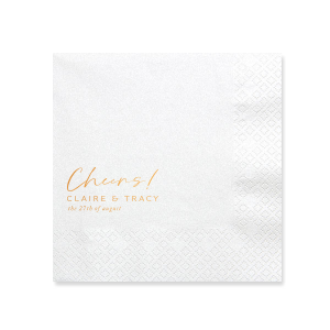 Raise a toast with the Script Cheers Names & Date Wedding Napkin, elegantly aligning a celebratory "Cheers!" with the couple's names and date. This design embodies the joy of the occasion, perfect for toasting to love and togetherness.