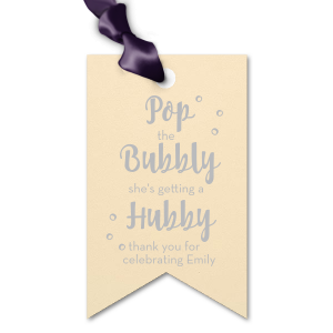 Say thank you with a bottle of bubbly to go, tied with this adorable personalized gift tag. Just choose your bridal shower or bachelorette theme colors and add the bride's name for a lovely hostess touch!