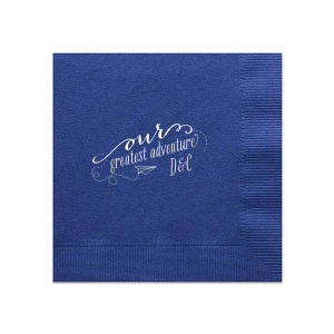 Launch your celebration into a new chapter with the Our Greatest Adventure Couples Napkin. Featuring an imaginative paper airplane graphic, the design soars from "our" into a vibrant swirl around "greatest adventure," spotlighting the couple's initials. It's all about energy, movement, and journeying together!