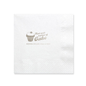 Add a sweet touch to the graduation festivities with the Piece of Cake Graduation Napkin, featuring a delightful cupcake graphic and the playful phrase "That was a piece of cake," along with the graduate's name and year. A lighthearted nod to their accomplished journey.