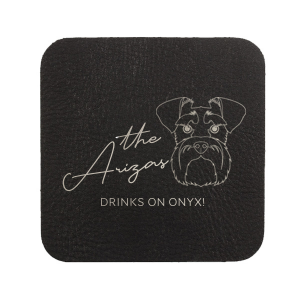 Get your pup in on the action by personalizing a coaster for your wedding or event with schnauzer clip art! You can customize this coaster with the name of your dog best friend and your last name. 