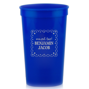 Mazel Tov to momentous occasions with the Star of David Frame Cup! The stylish design features a scalloped frame around Stars of David and customizable text printed on your choice of cup style. Perfect for toasting with loved ones and new friends.