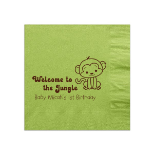 ForYourParty's chic Kiwi Cocktail Napkin with Matte NEW Chocolate Foil has a Baby Monkey graphic and is good for use in Baby Shower, Baby Animals themed parties and will give your party the personalized touch every host desires.