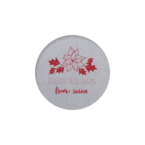 Our personalized Classic Crest White Round Label with Matte Merlot Ink Color has a Pointsettia graphic and is good for use in Holiday, Christmas, Floral themed parties and can't be beat. Showcase your style in every detail of your party's theme!