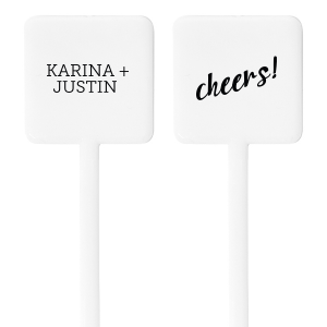 Enhance your signature drinks with the Cheers Stir Stick, a personalized touch for any celebration. One side boasts the couple's names in bold, all-caps lettering, while the other side features "Cheers!" in a lively, festive script, perfectly capturing the joyous spirit of toasting to love and happiness.