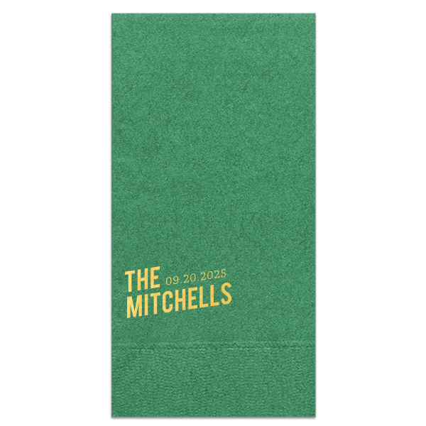 This minimal napkin is perfect for a wedding or entertaining at home. Include your family event and date. 