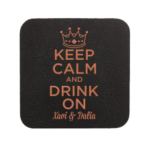 Lift your spirits with the Keep Calm & Drink On Coaster. With a crown proudly perched atop this iconic phrase, it's a declaration of fun. Customize with your names to add a personal touch, making your party royally unforgettable. Cheers to celebrating in style!