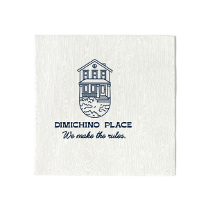 Lay down the law of the land at your housewarming with the Home Rule Maker Napkin, featuring "We make the rules" beneath a minimalistic modern house graphic, with your chosen name or street in a crisp, modern block font. A statement piece for your new home's debut.