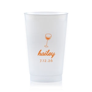 Captivate your guests with the Minimal Bridal Shower Cup, displaying a delicate wine glass illustration. Beneath it, the date of the event is inscribed in a refined sans serif font, while the bride-to-be's name adorns the top in a chic, modern script. A tasteful complement to your stylish and contemporary bridal shower.