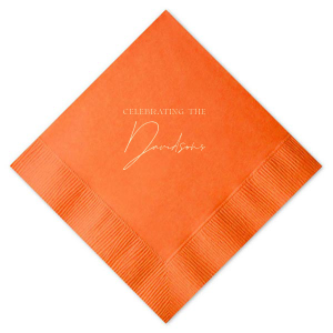 Embrace the warmth of autumnal nuptials with the Boho Terracotta Wedding Celebration Napkin, radiating chic earthy tones. The phrase "Celebrating the" is inscribed in a classic serif font, giving way to your shared last name in an exquisite script, capturing the essence of your stylish fall wedding.