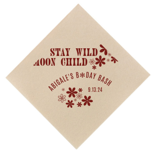 If you are planning a 70s birthday party, these custom napkins are a must. The retro style is perfect for a disco birthday party. Stay wild moon child!