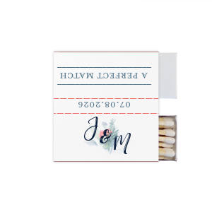 Our custom White Square Custom Photo Matchbox with Matte Stone Blue Ink Digital Print Colors and Matte Navy Ink Digital Print Colors are a must-have for your next event—whatever the celebration!