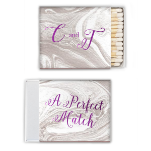 The ever-popular Marble Taupe Classic Matchbox with Shiny Amethyst Foil are a must-have for your next event—whatever the celebration!