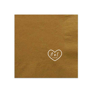 Custom Walnut Wood Cocktail Napkin with Shiny 18 Kt Gold Foil has a Heart Outline graphic and is good for use in Hearts, Wedding themed parties and are a must-have for your next event—whatever the celebration!