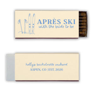 For when you want to celebrate big, the Bride to be Après Matchbox is there for you! The stylish matchbox is perfect for getaway bridal showers or other outdoorsy themed events. With customizable text, the design is easy to personalize to your unique taste, making it a unique party favor or memento. 