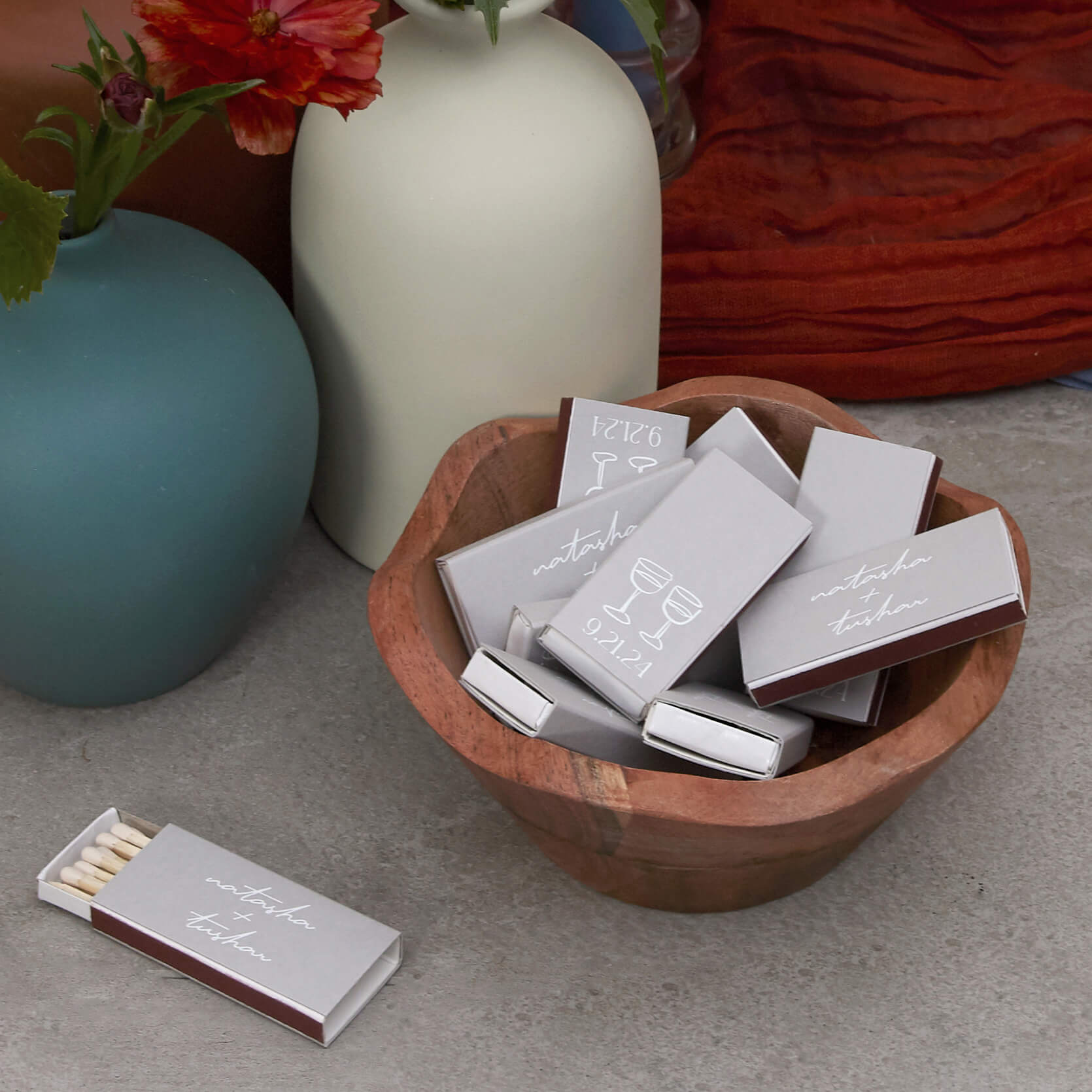 Boho Terracotta Line Art Wedding Matchbook 