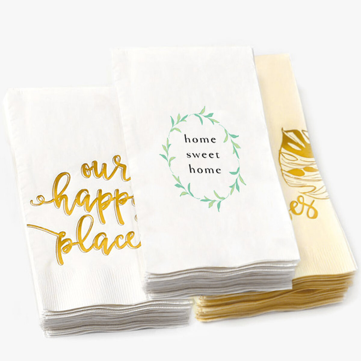 Our Happy Place gold foil stamped guest towel