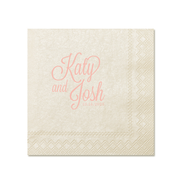 Embrace elegance with the Formal Names Wedding Napkin, where sophistication meets celebration. The couple's names are beautifully scripted, adorned with curls and swirls. This stylish design, accented with the event date, adds a refined touch, making every detail of your special day memorable.