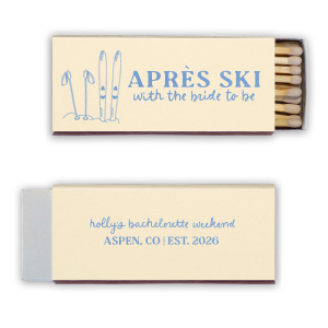 For when you want to celebrate big, the Bride to be Après Matchbox is there for you! The stylish matchbox is perfect for getaway bridal showers or other outdoorsy themed events. With customizable text, the design is easy to personalize to your unique taste, making it a unique party favor or memento. 