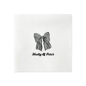 Celebrate love and commitment with the Striped Bow Groovy Couple's Napkin, personalized with the couple's names and embellished with a charming hand-drawn striped bow. Ideal for weddings, engagement parties, or anniversaries.