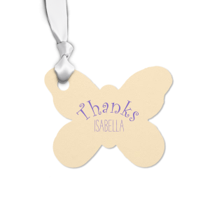 Add a whimsical touch to your presents with our personalized butterfly-shaped gift tag, impeccably crafted using letterpress printing techniques. This charming tag is printed in the colors of your choice.