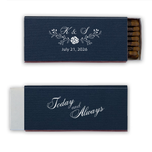 The Elegant Floral Forever Wedding  Match features a peony-adorned bough elegantly framing the couple's initials in refined script, with the event date below. The reverse side, inscribed "Today and Always" in graceful script, symbolizes eternal love, making it a sophisticated keepsake for one's wedding day.