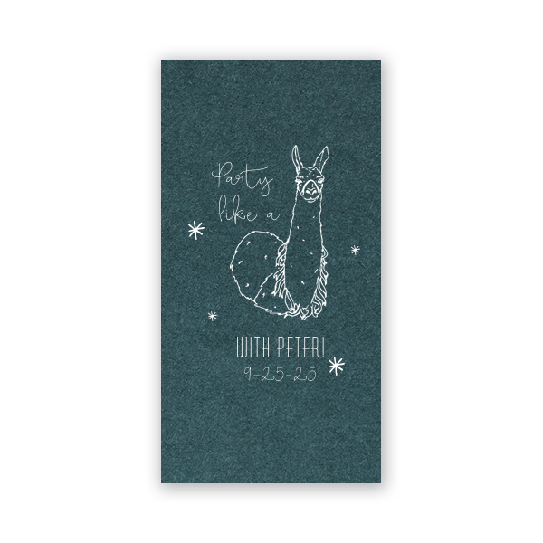 ForYourParty's elegant Poptone Teal/Peacock Party Pocket with Matte White Foil has a Party Llama graphic and is good for use in Animals, Kid Birthday, Birthday themed parties and will make your guests swoon. Personalize your party's theme today.