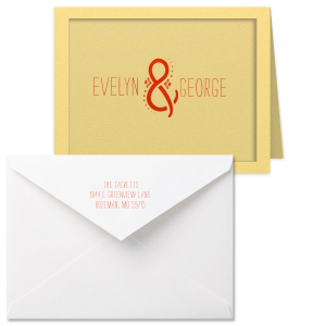 Custom Poptone Mimosa Classic Note Card with Envelope with Shiny Copper Foil has a Decorative Ampersand graphic and is good for use as wedding thank you notes, or even a gift for bride and groom! It's time to show off your impeccable taste.