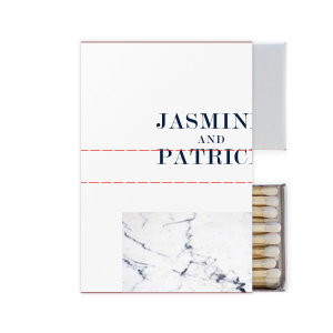 Our custom White Classic Custom Photo Matchbox with Matte Navy Ink Digital Print Colors and Matte Slate Gray Ink Digital Print Colors can be customized to complement every last detail of your party.