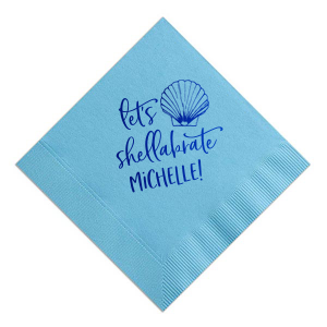 Shell Yeah! Get ready to shellabrate with the Let’s Shellabrate Napkin. This playful design features a stunning fan shell and a fun twist on the word "celebrate." Perfect for any festive occasion, personalize it with the celebrant's name and bring a touch of coastal charm to your event!
