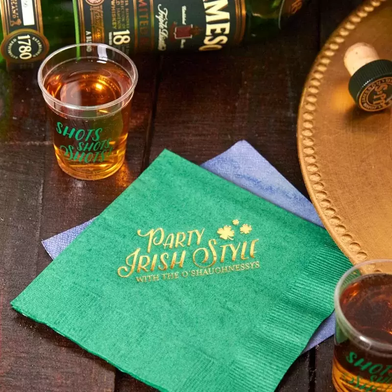 st patrick's day napkins and st patrick's day shot glasses