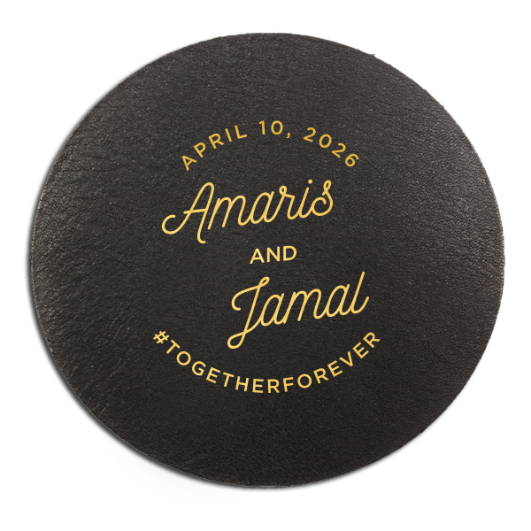 Toast to elegance with the Elegant Modern Script Name & Hashtag Coaster, where love circles timelessly. The couple's names dance in a chic script, crowned by the celebration date and grounded with a bespoke hashtag, inviting guests to share the joy. It's a classy touch to any refined celebration. 