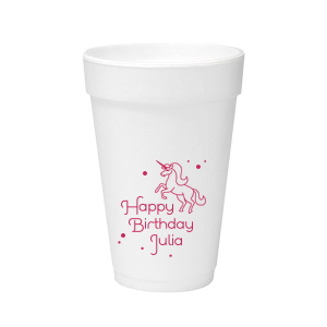 The ever-popular Matte Fuchsia Ink 12 oz Styrofoam Cup with Matte Fuchsia Ink Cup Ink Colors has a Unicorn graphic and is good for use in Animals, Kid Birthday, Birthday themed parties and will add that special attention to detail that cannot be overlooked.
