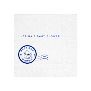 Personalize this baby shower napkin today! Featuring an adorable duck stamp picture, you can add the baby or mother to be's name. 