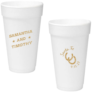 Get wild and rowdy with the customizable Giddy-Up Western Cup. Personalize the text with the names of your favorite cowpokes in the ink color of your choice. Perfect for sipping cool refreshments during blistering summer hoedowns. 