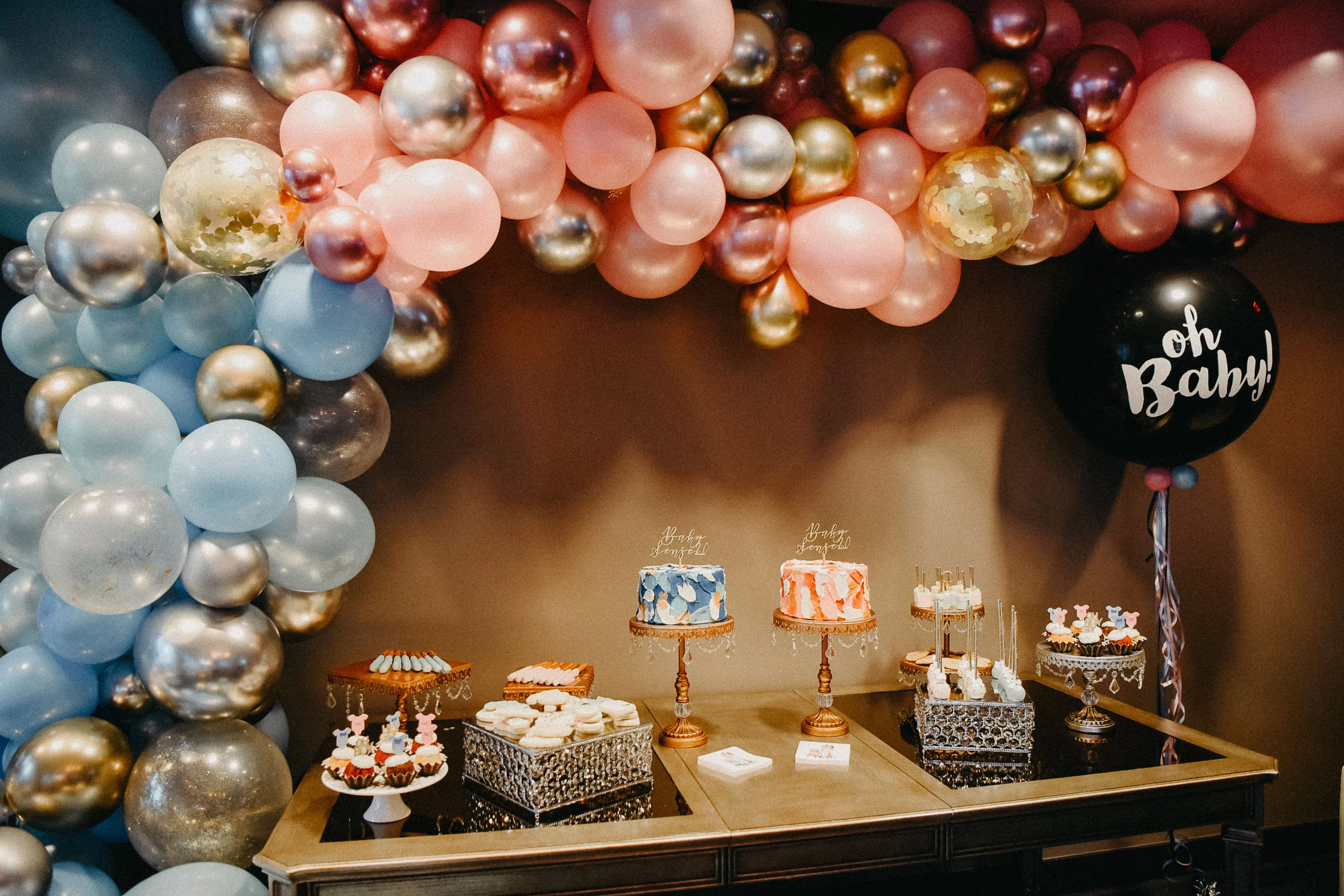gender reveal party sweets table