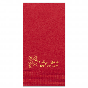 Stand out from the bunch with the Tomato Vine Couple Napkin. The hand drawn design features customizable text in the foil stamp color of your choice. Alongside a variety of napkin colors and styles, this design is perfect for personalizing summertime engagements, anniversaries, weddings or any other special occasion. 