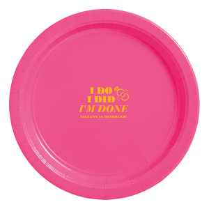 The end of a chapter or marriage calls for a celebration. Host a divorce party to mark this change with a fun event! This plate features a broken ring graphic and a place to personalize with names. 