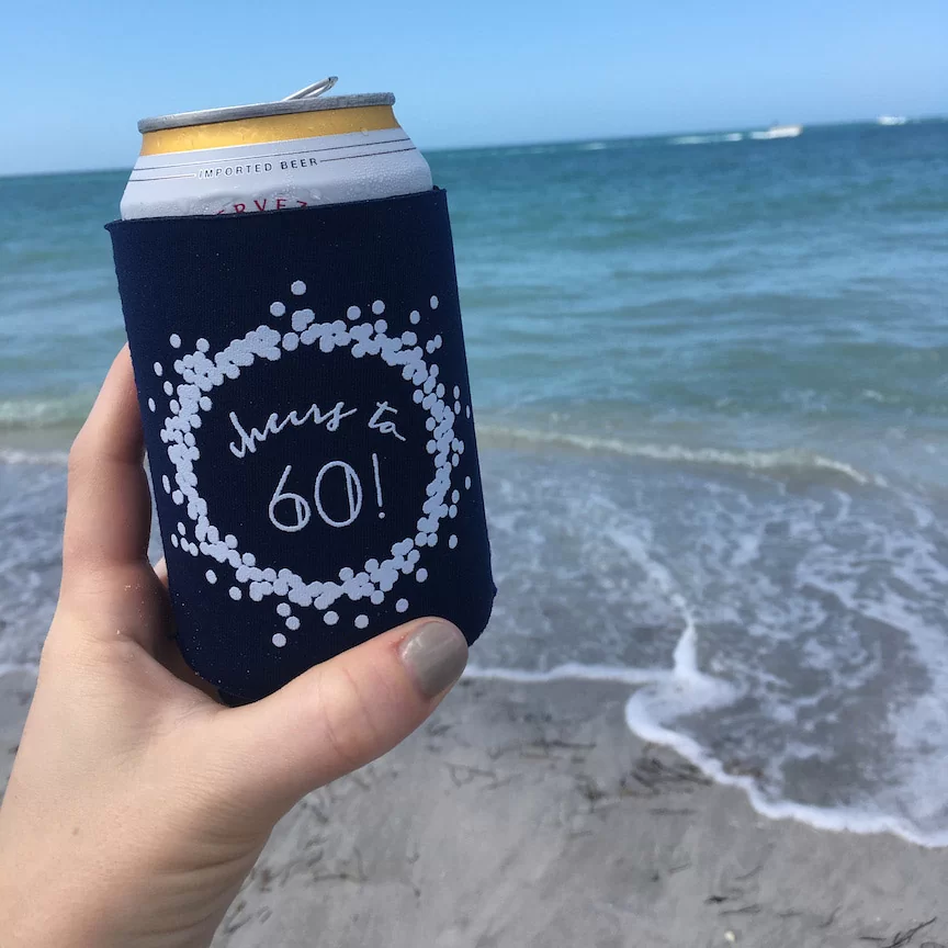 personalized koozie with confetti frame
