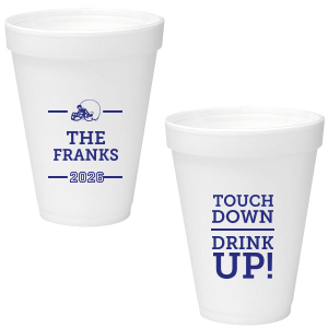 Our custom Matte Cobalt Ink 16 oz Styrofoam Cup with Matte Cobalt Ink Cup Ink Colors has a Helmet graphic and is good for use in Sports themed parties and will add that special attention to detail that cannot be overlooked.
