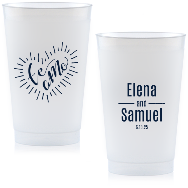Our beautiful custom Matte Navy Ink 16 oz Frost Flex Cup with Matte Navy Ink Print Color has a Te Amo graphic and is good for use in Words themed parties and will make your guests swoon. Personalize your party's theme today.