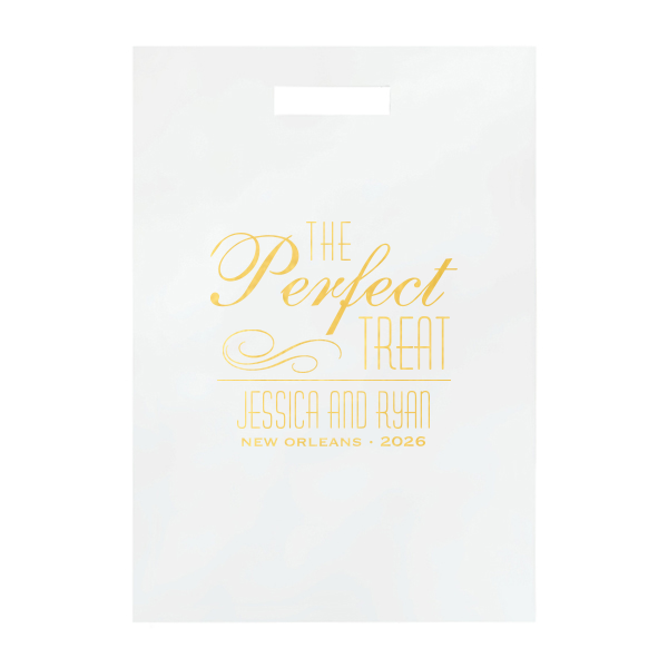 Custom Shiny 18 Kt Gold Cake Box with Shiny 18 Kt Gold Foil has a Flourish graphic and can be customized to complement every last detail of your party.