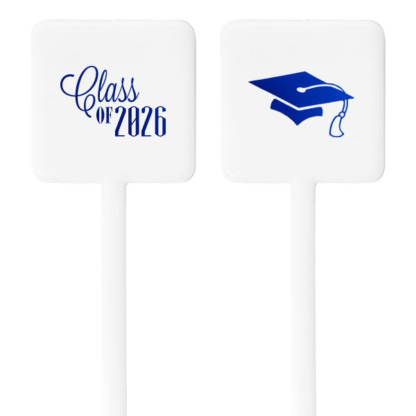 Stir up success with the Graduation Cap Stir Stick, where a soaring cap adds festive flair to your beverages. 'Class of' and the graduation year on the reverse side elevate each drink to honor the graduate's hard-earned achievement.